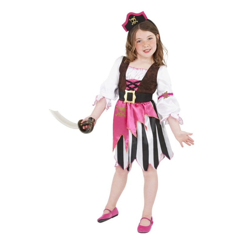 Pirātu meitenes kostīms rozā krāsā ar kleitas galvas saiti