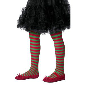 Collants Rayés Enfant Rouge Vert