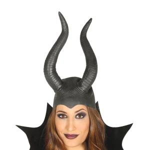 Gruselige Teufel Latex Halbmasker | Maleficent Wicked Evil Queen Hoorns Hoofddeksel in Latex - carnavalstore.de