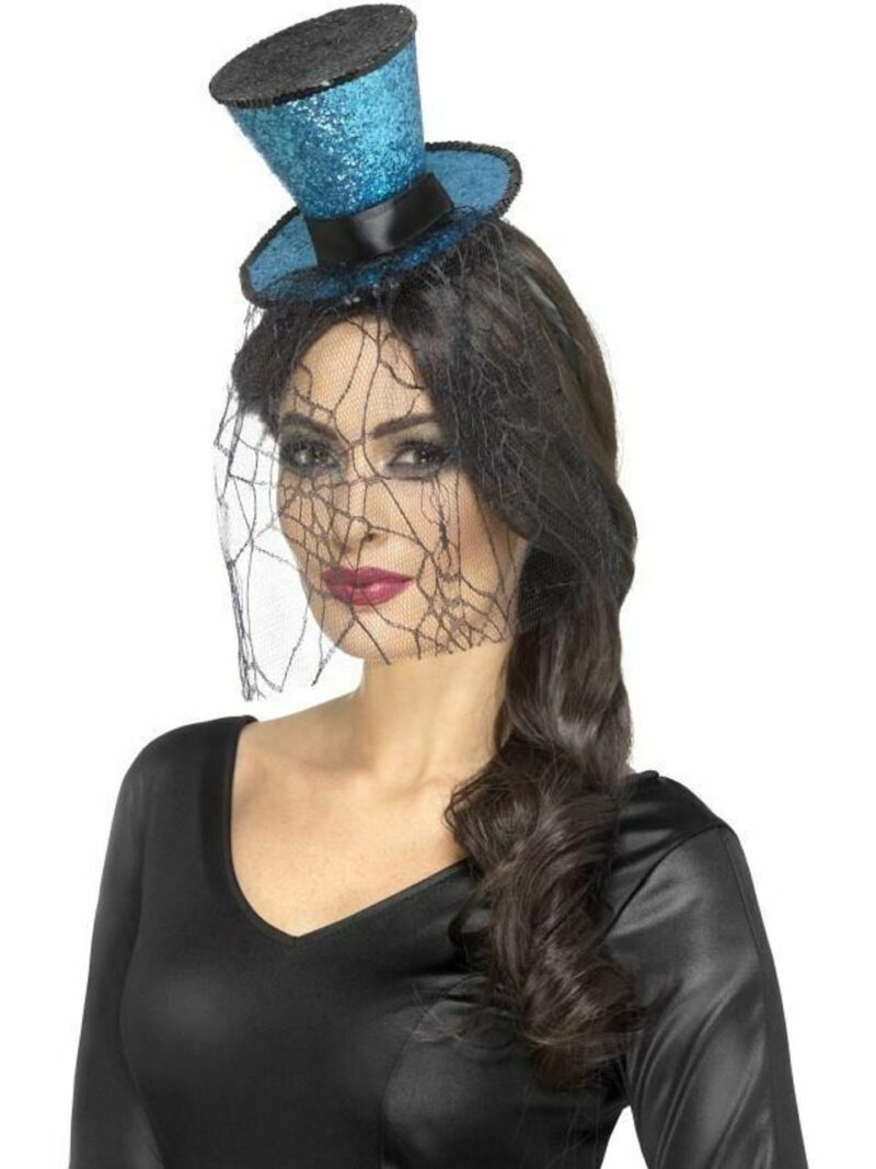 Blue and Black Glittery Gothic Hat with Netting