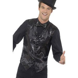 Herren Pailletten Weste, Schwarz | Vestă cu paiete neagră - carnivalstore.de