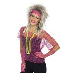 Spitze Netzweste | Lace Net Vest Gloves Headband Neon Pink - carnivalstore.de