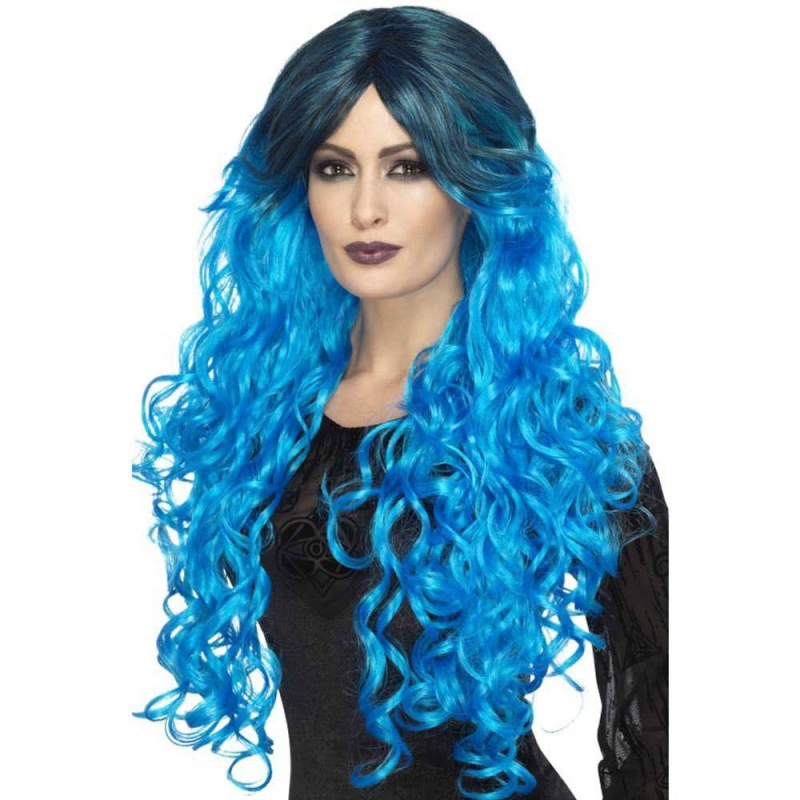 Gothic Glamour Wig Electric Blue With Dark Roo - carnivalstore.de