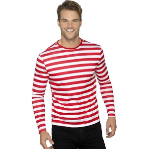 Herren Gestreiftes T-Shirt mit lange Armen | Stribet T-shirt Rød med lange ærmer - carnivalstore.de