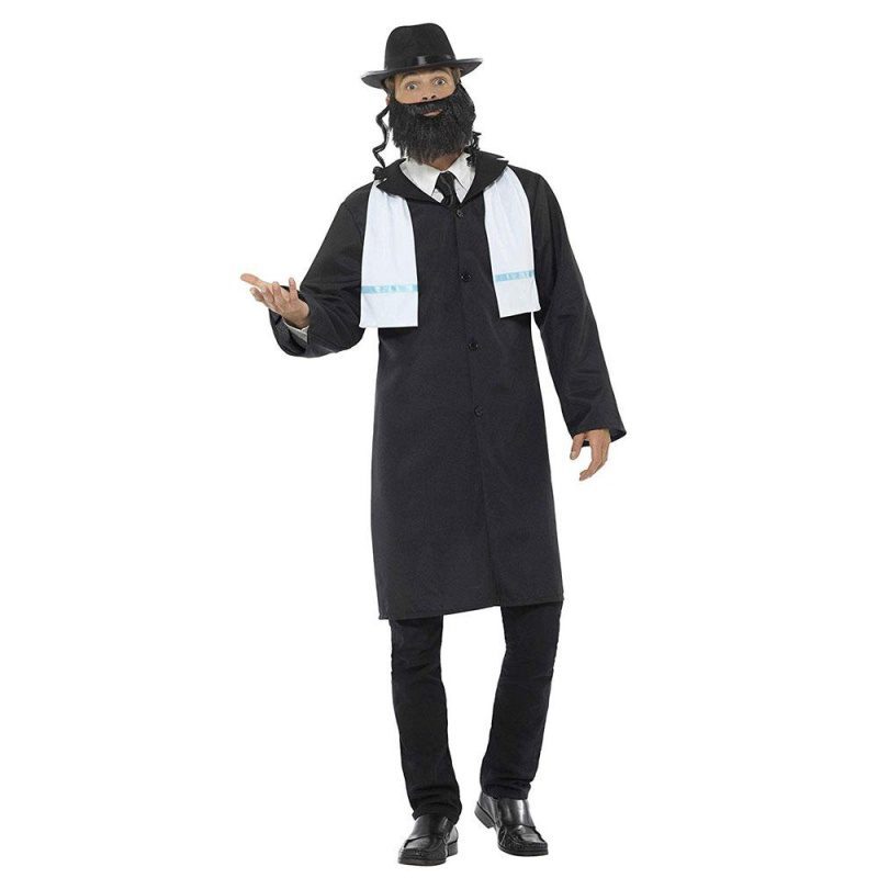 Herren Rabbiner Kostüm | Rabbi Costume Black With Jacket Scarf Hat - carnivalstore.de