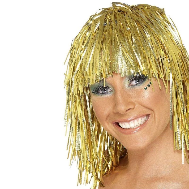Damen Lametta Perücke | Cyber Tinsel Wig Gold Metallic - carnivalstore.de