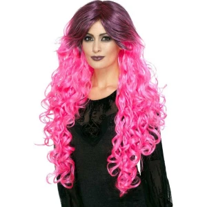 Damen Gothic Glamour Perücke su dunklem Ansatz | Gothic Glamour perukas Neoninis rožinis su tamsiomis šaknimis – carnivalstore.de