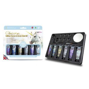 Einhorn Glitzer Gesicht und Körper Gels Boxset | Unicorn Glitter Gely na obličej a tělo Boxset - carnivalstore.de