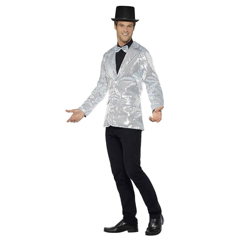 Herren Pailletten Jacke Silber | Sequin Jacket Mens Silver - carnivalstore.de