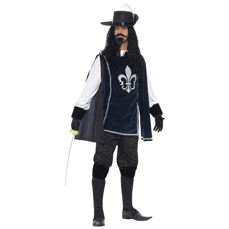 Musketier-Kostüm mit Zylinder-Navy-Handschuhen Überstiefel | Costume da moschettiere maschile - Carnivalstore.de
