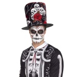 Tag der Toten Totenkopf und Rose Top Hat | Cylinder Day of the Dead Skull & Rose - carnivalstore.de