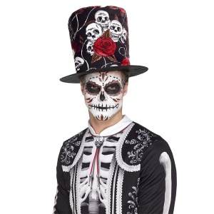 Tag der Toten Totenkopf und Rose Top Hat | Day of the Dead Skull & Rose Top Hat - carnivalstore.de