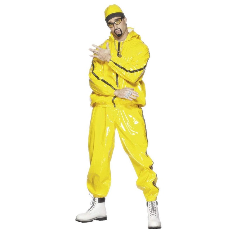 Herren Rappeur Kostüm | Costume de rappeur jaune avec veste à capuche - carnivalstore.de