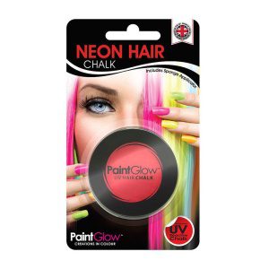 UV-Haar-Kreide mit Schwamm-Haar-Applikator Blisterpackung | Paintglow Blister de tiza capilar roja UV de 3.5 g - carnivalstore.de