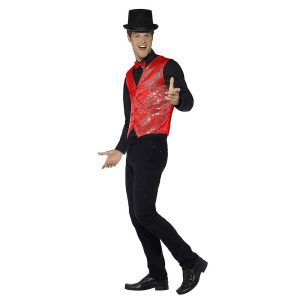 Herren Pailletten Weste, Rot | Sequin Waistcoat Red - carnivalstore.de