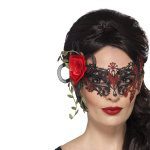 Damen Filigrane Tag der Toten Augenmaske mit Rosen | Filigranowa maska ​​na oczy Day of the Dead Metal - carnivalstore.de