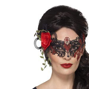 Damen Filigrane Tag der Toten Augenmaske mit Rosen | Mirusiųjų metalo filigraninė akių kaukė – carnivalstore.de