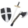 3-teiliges Kreuzritter Set, Schild, Schwert und Axt | 3 Piece Crusader Set White With Shield Sword - carnivalstore.de