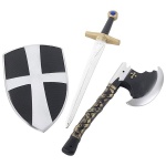 3-teiliges Kreuzritter Set, Schild, Schwert et Axt | Ensemble 3 pièces Crusader blanc avec épée bouclier - carnivalstore.de