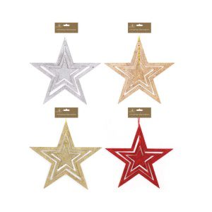 3D Glitter Star Decoration 34cm x 34cm - carnivalstore.de