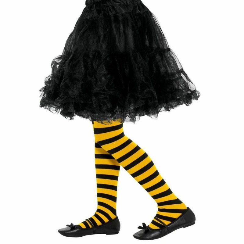 Bee Stripe Tights Childs Gul Sort