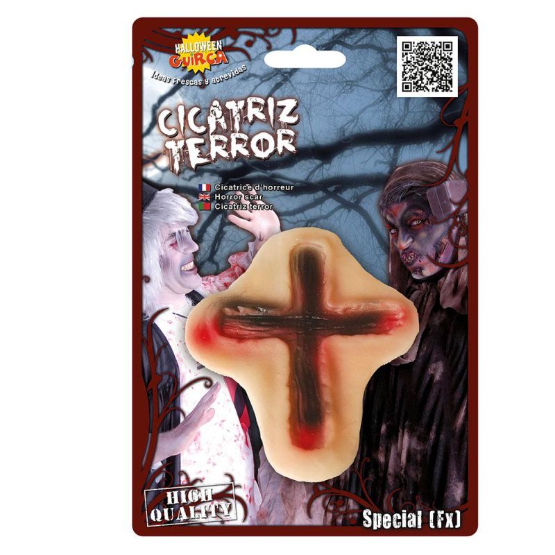 Narben Wunden Verletzungen für Halloween Brandmal Kreuz Horror Party Zombie Tod Tot Blut | Cross Scar PVC s lepidlom - carnivalstore.de