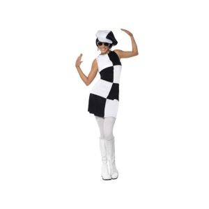 Hippiekleid schwarz weiss 60er Jahre Kleid | 1960s Party Girl Costume, Black and White - carnivalstore.de