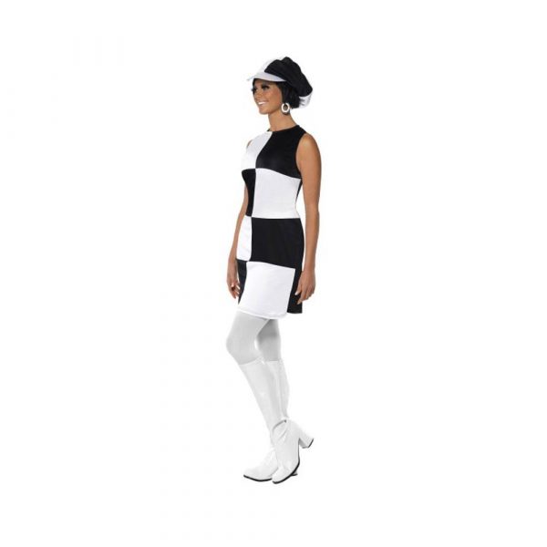 Hippiekleid schwarz weiss 60er Jahre Kleid | 1960s Party Girl Costume, Black and White - carnivalstore.de