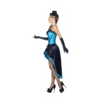 Burlesque danseres kostuum, blauw met verstelbare rok en lijfje - carnavalstore.de