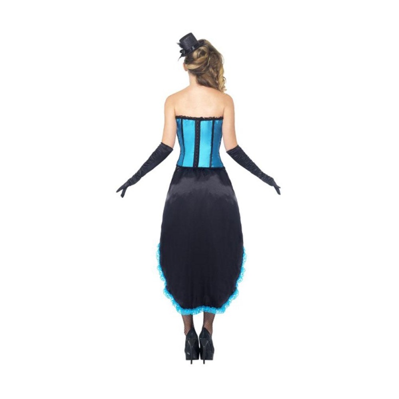 Burleskos šokėjos kostiumas, mėlynas su reguliuojamu sijonu ir liemeniu - carnivalstore.de