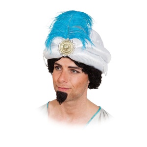 Sultan Cap White with Turquoise Feather - carnivalstore.de