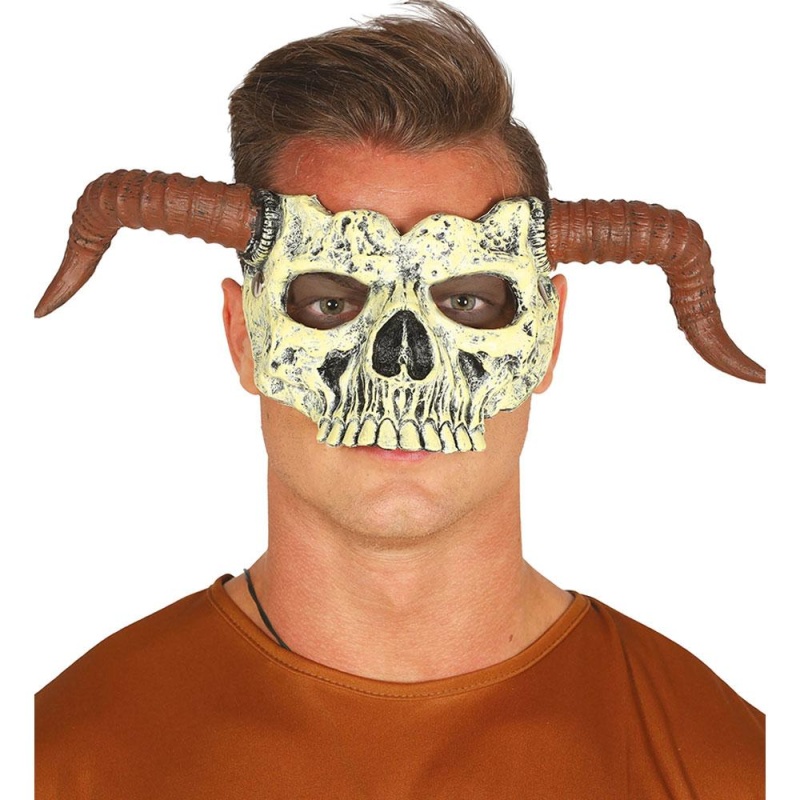 Gruselige Dämon Halbmaske Dämonmaske mit Hörnern Halloween Horror Monster Teufel | Half Skull Foam Mask With Horns Foam - carnivalstore.de