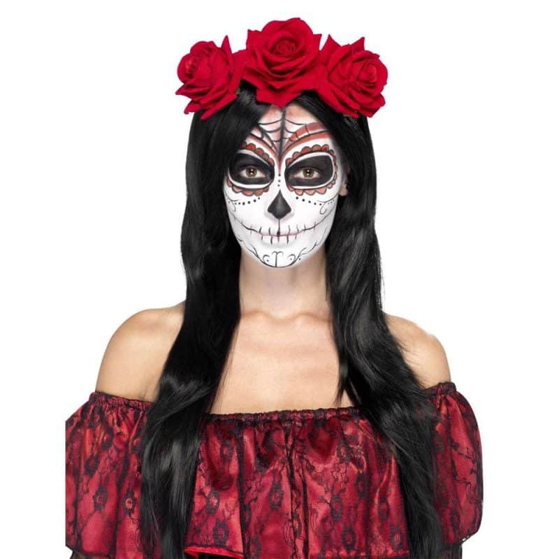 Stirnband Tag der Toten , mit roten Rosen | Opaska Day of the Dead - carnivalstore.de