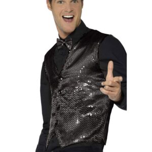 Herren Pailletten Weste, Schwarz | Sequin Waistcoat Black - carnivalstore.de