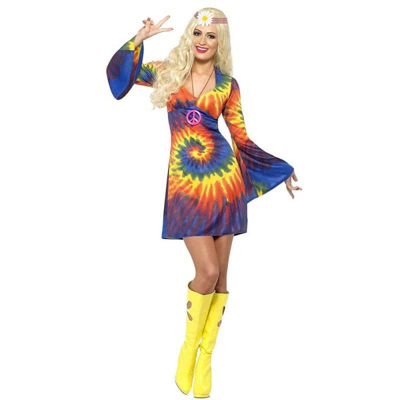 Damen 60er Schnurbatik Kostüm | 1960-tal Tie Dye Kostym Psychedelic With Dress - carnivalstore.de