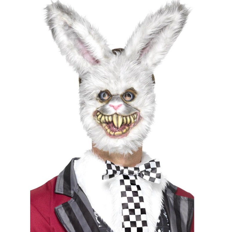 Unisex Weißer Hase Maske mit Fell | Máscara de conejo blanco - carnivalstore.de