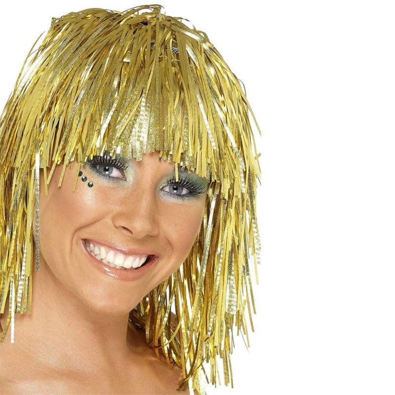Damen Lametta Perücke | Cyber ​​Tinsel Wig Gold Metallic - carnivalstore.de