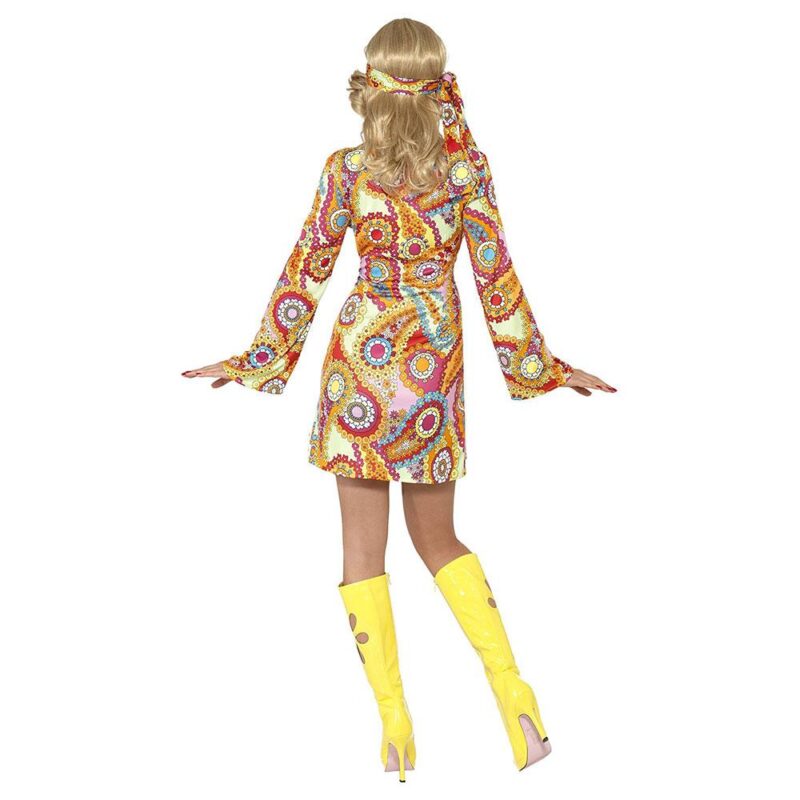 1960er Hippie Damenkostüm  | 1960S Hippy Costume Multi Coloured With Dress - carnivalstore.de