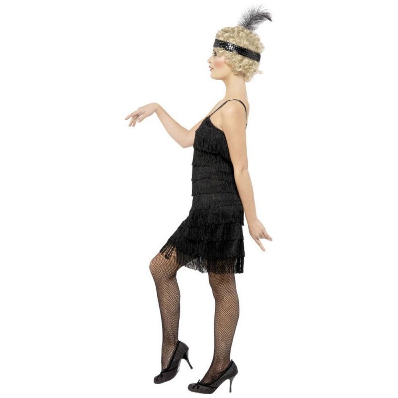20er Charlene Flapper Girl Kostüm | Costume da flapper con frange deluxe Abito nero - carnivalstore.de