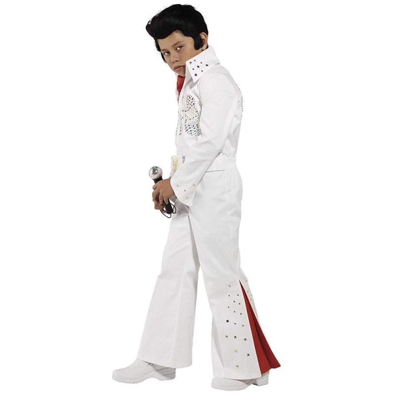 Elvis Kostüm Weiß mit Overall und Schal | Elvis Kostym Vit Med Jumpsuit Scarf - carnivalstore.de