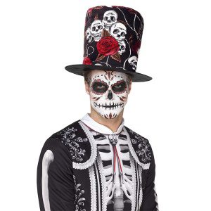 Tag der Toten Totenkopf und Rose Top Hat | Day of the Dead Skull & Rose Top Hat - carnivalstore.de