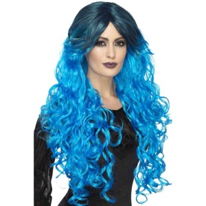 Gothic Glamour Wig Electric Blue With Dark Roo - carnivalstore.de