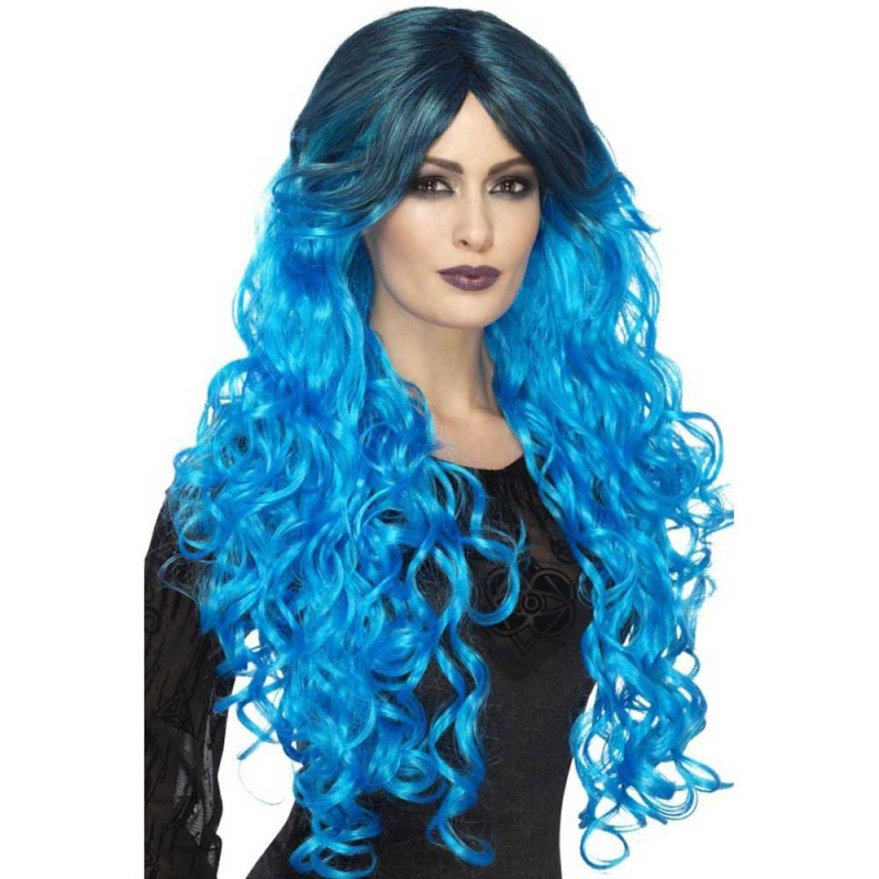 Gotska glamurozna lasulja, električno modra s temno rožo - carnivalstore.de