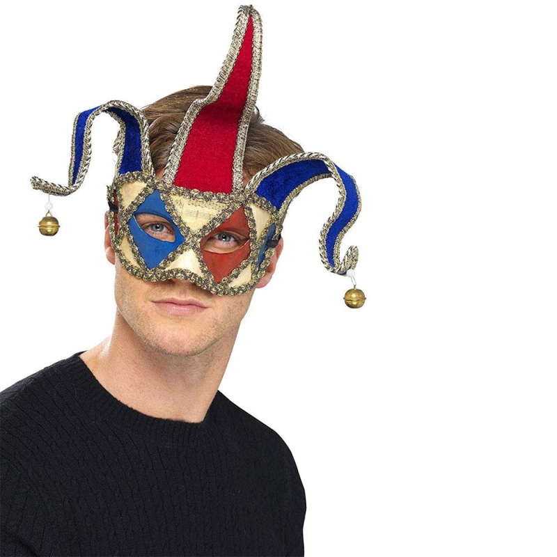 Venezianische Narren-Augenmaske mit Glöckchen | Masque pour les yeux de bouffon musical vénitien - carnivalstore.de