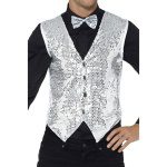 Herren Pailletten Weste Silber | Sequin vest i sølv - carnivalstore.de