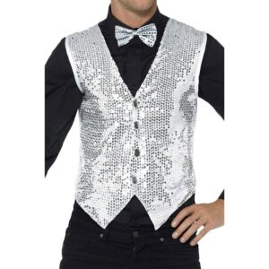 Herren Pailletten Weste Silber | Sequin Waistcoat Hopea - carnivalstore.de