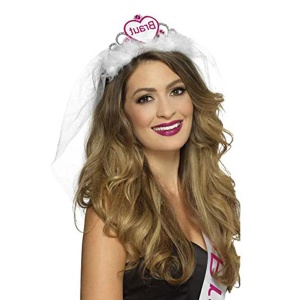 Smiffys Braut Tiara |  Braut Tiara White Pink With Veil - carnivalstore.de