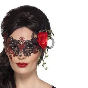 Damen Filigrane Tag der Toten Augenmaske mit Rosen | Day of the Dead Metal Filigree Eyemask - carnivalstore.de