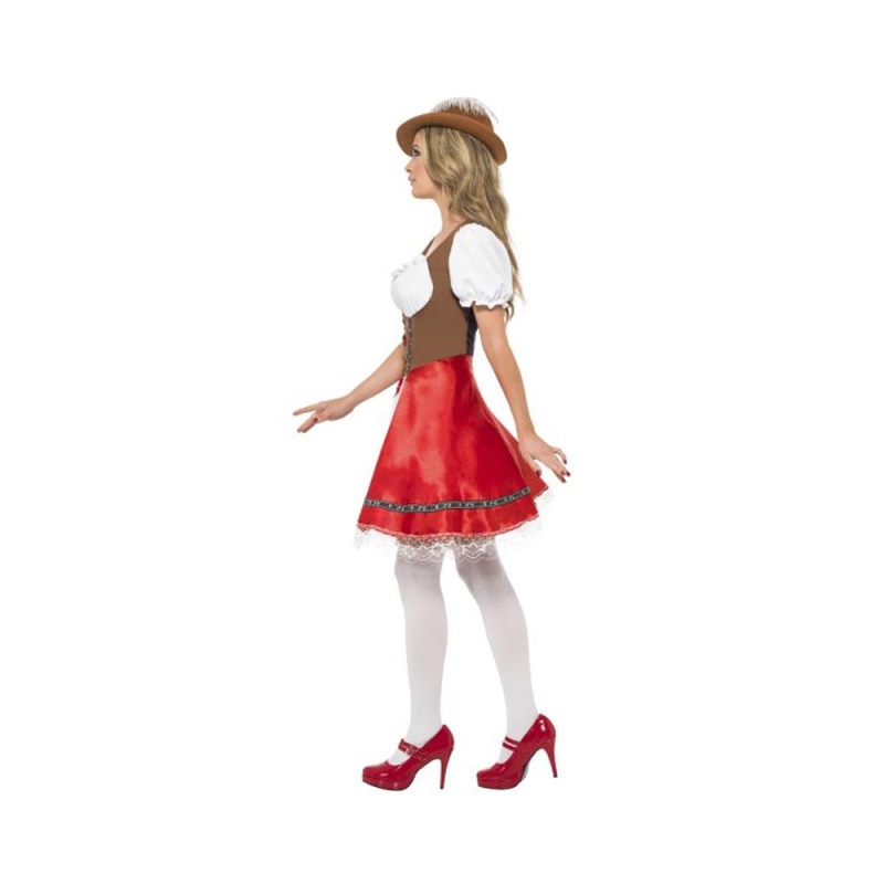 Bavarian Wench Costume, White & Red, Dress with Attached Apron - carnivalstore.de