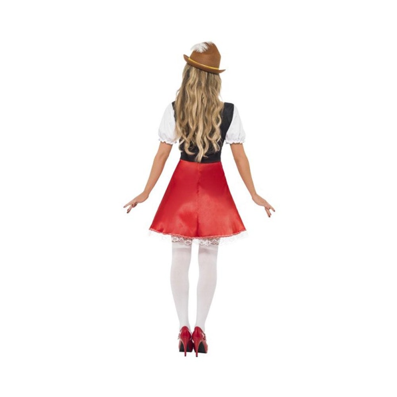 Costume da ragazza bavarese, bianco e rosso, vestito con grembiule attaccato - carnivalstore.de